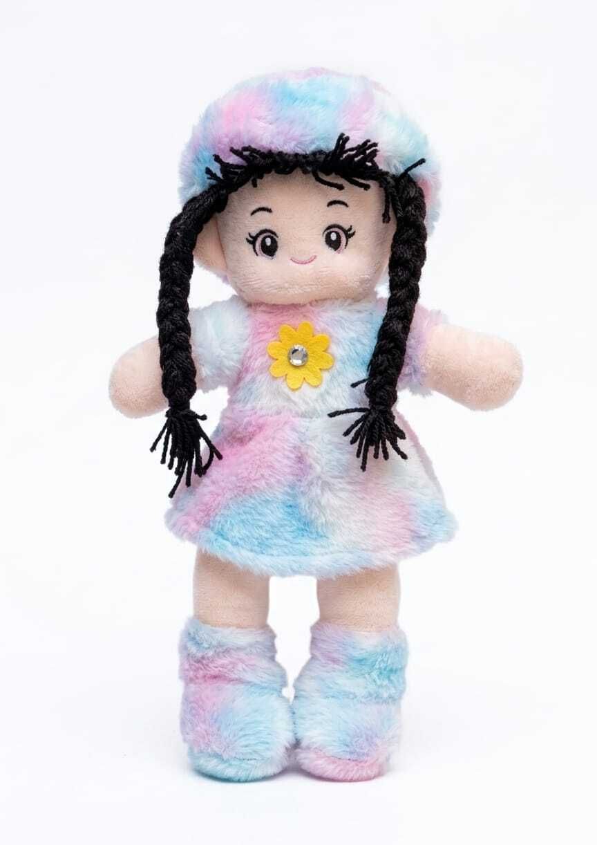 Cute Pastel Tie-Dye Plush Doll with Black Braids - 15 cm-image-29