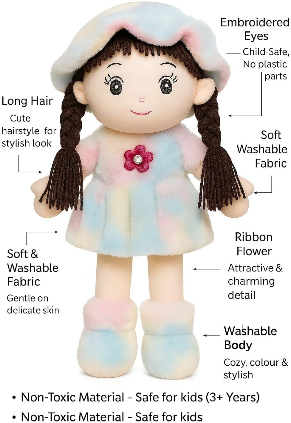athravtoys Premium Velvet Doll Toy for Kids – Flower Dress Design - 5 mm-picture-23