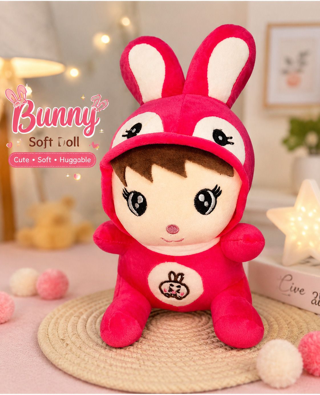 Pink Rabbit Hoodie Soft Toy - 200 mm-image-2