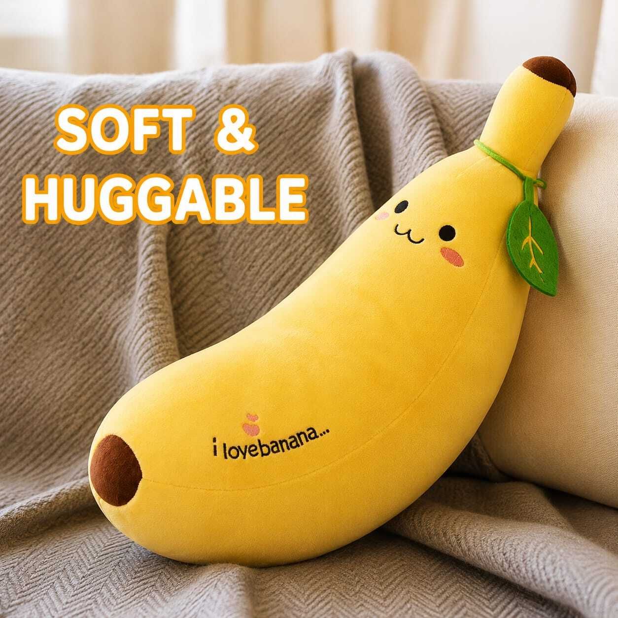 Cuddly Banana Plush Pillow | Cute Smiling Fruit Toy with Leaf Detail | Soft - 30 cm-image-29