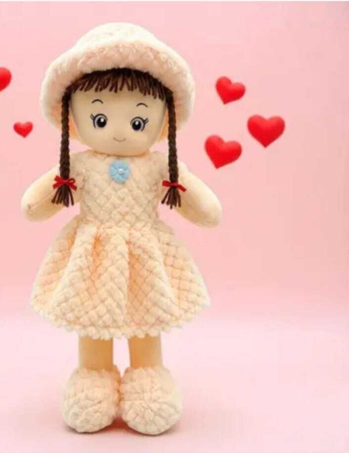smilehub Cute Dress Soft Doll Plush With Hat &Braids Gift for Girls - 40 cm( cream ) - 40 cm-picture-30
