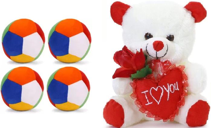 nihan enterprises Best Quality Soft White Heart Teddy and Soft Balls(4pc) for your kids.- 25 cm-picture-10