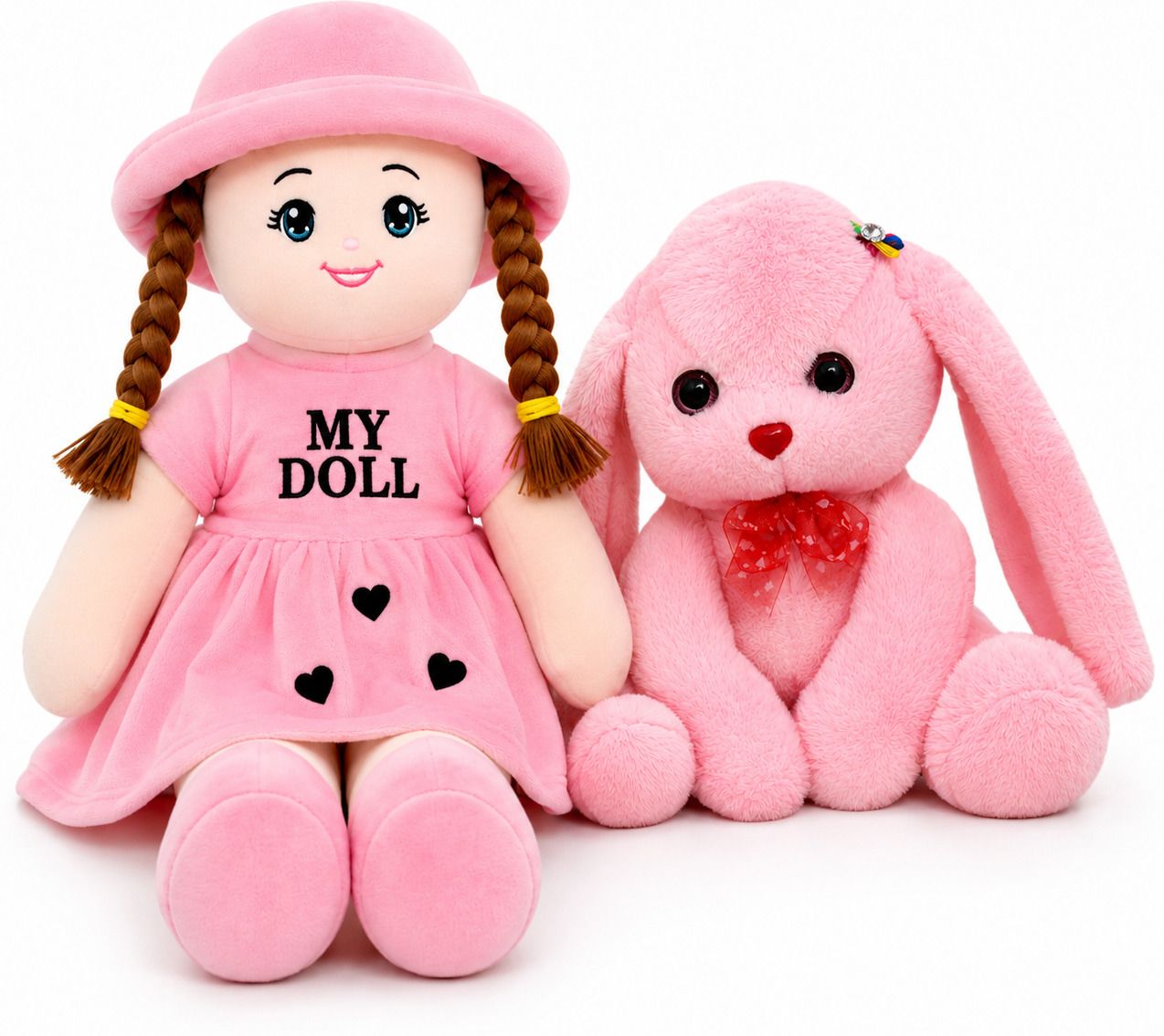 2 Feet Plush My Doll & 40 CM Rabbit Soft Toy Combo for Baby Girls - 65 cm-image-20