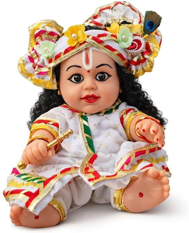 Baby Krishna Silicone Doll with Designer Dress & Mukut - 13 inch-image-15