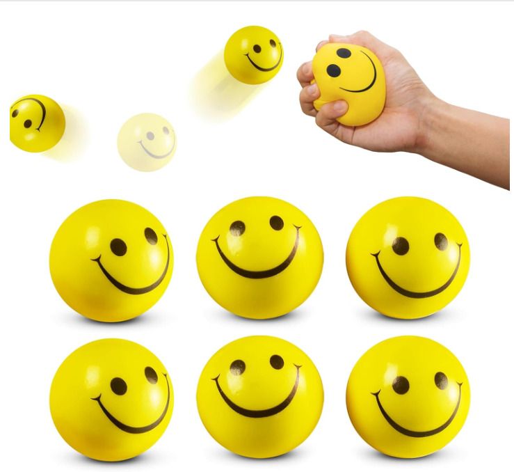 Smiley Face Stress Relief Squeeze Ball Soft PU Foam Toy Pack of 6 Yellow - 102 mm-image-9