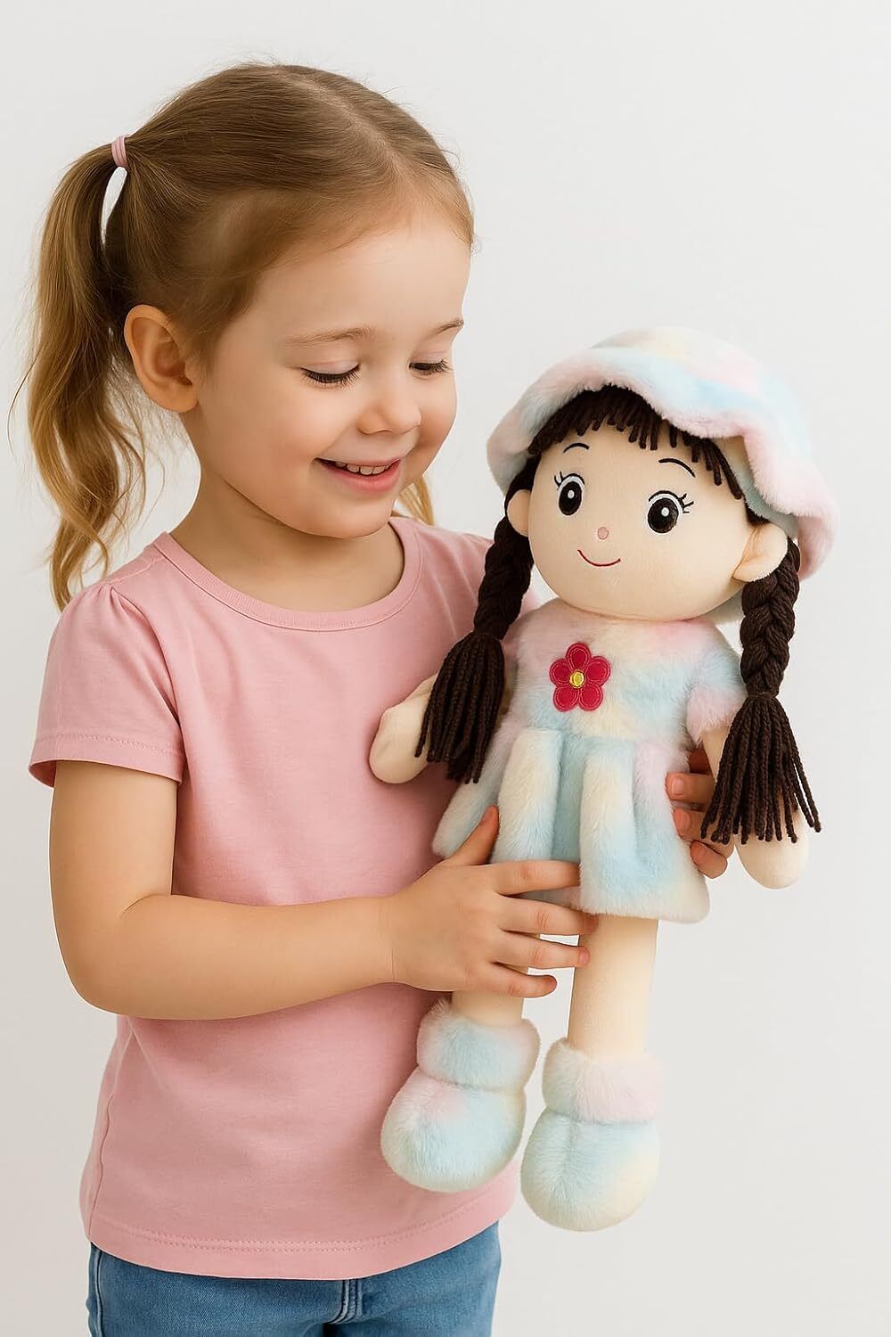 Soft Doll for Kids Plush Stuffed Toy Colorful Dress Cute Gift for Girls - 40 cm