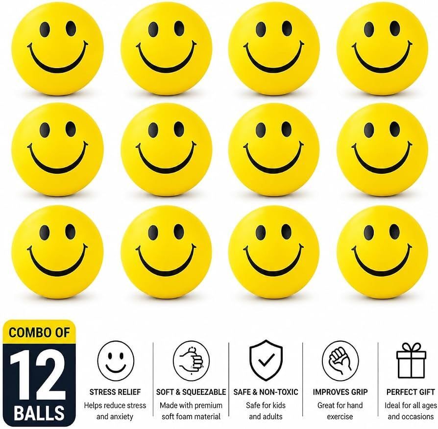 Sponge Balls, Soft Smiley Balls, Stress Relief (Pack of 12) - 4 cm-image-42