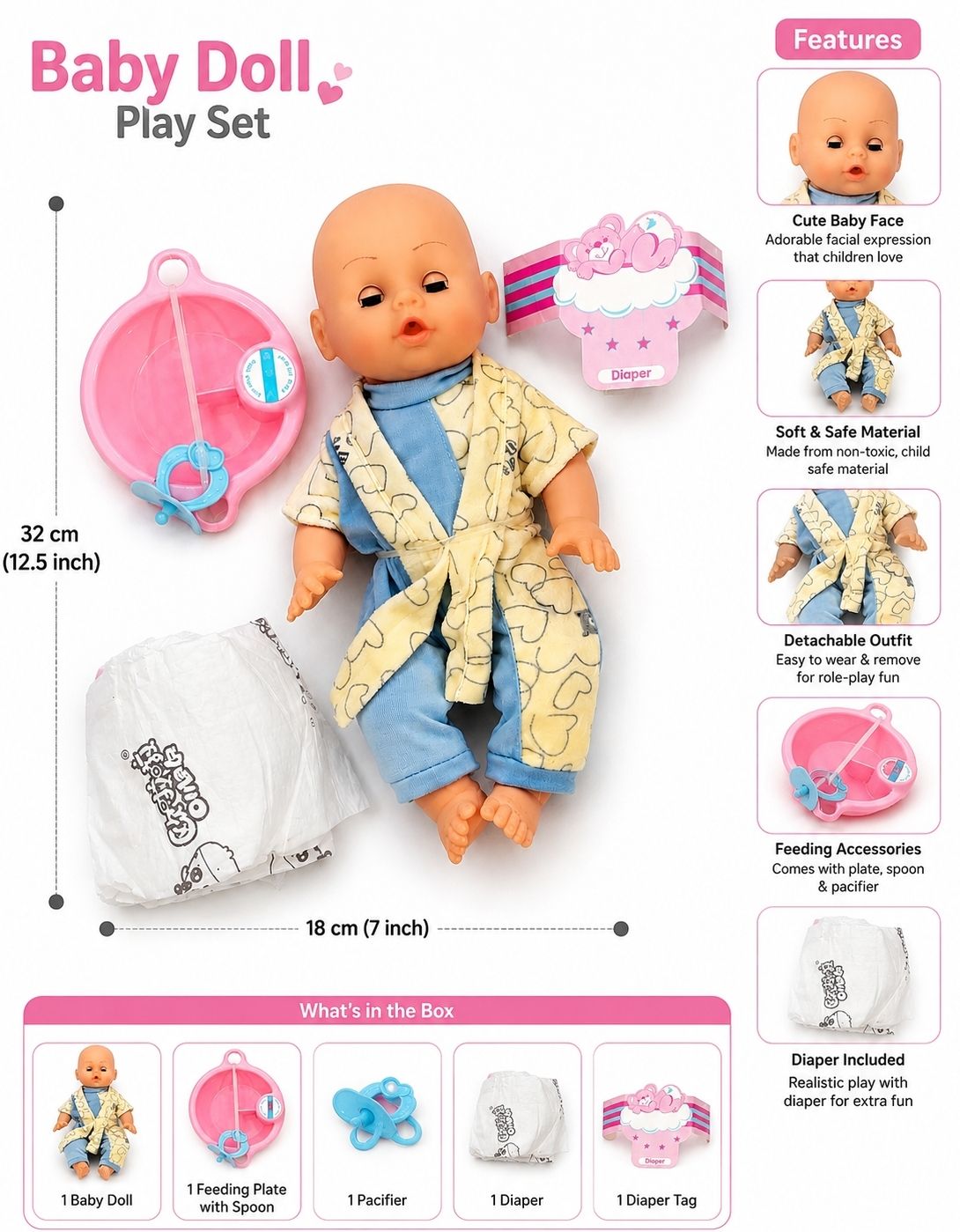 Baby doll set with accessories - 65 mm-image-30
