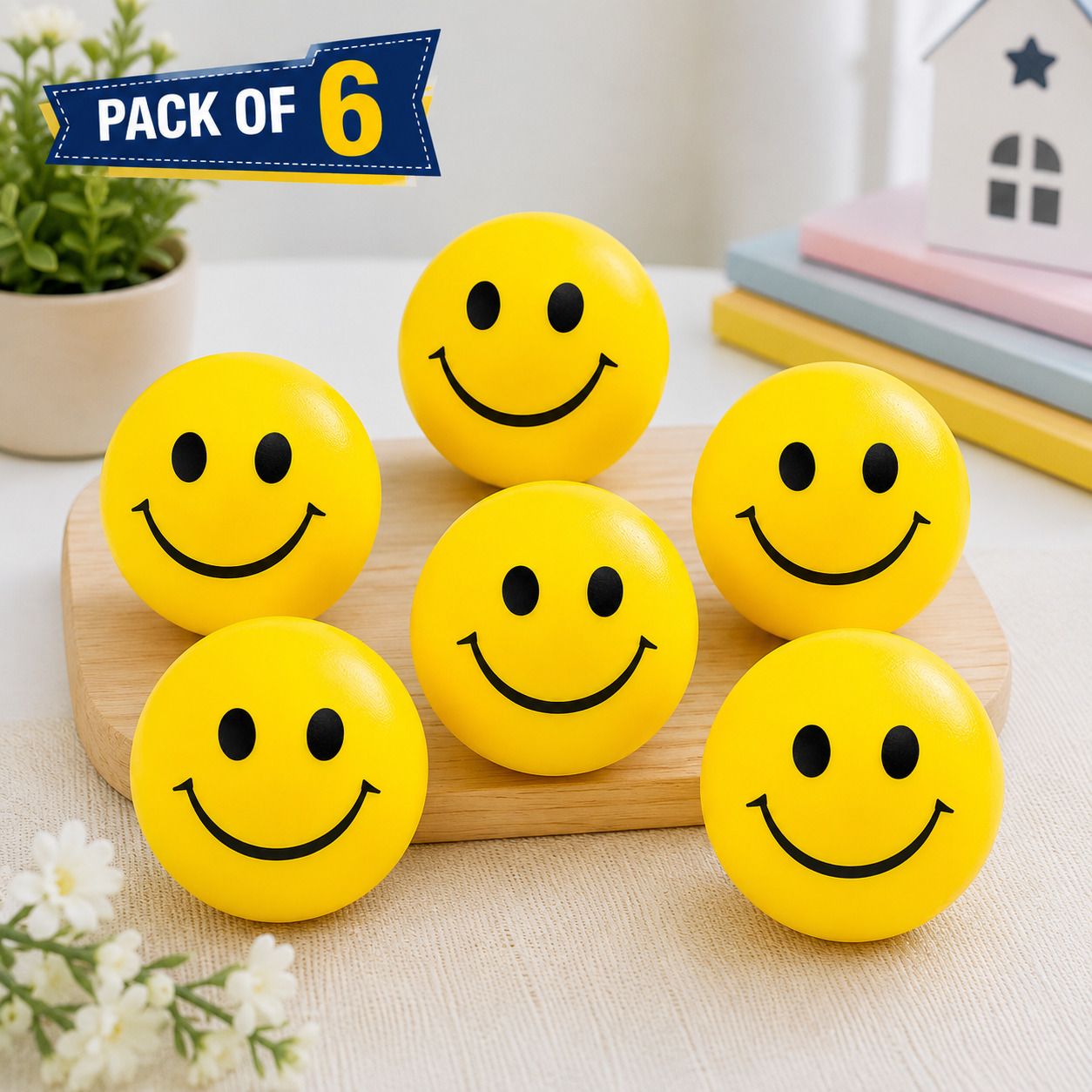 Stress Relief Smiley Ball for Kids, Office & Home Use (Pack of 6) - 4 cm-image-20