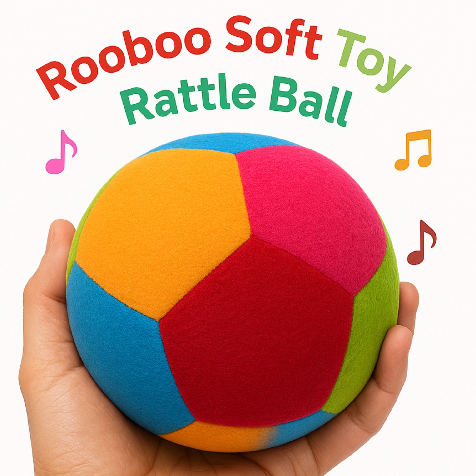 Soft Rattle Ball Toy for Babies – 11 cm Colorful Plush Sensory Ball, Non-Toxic - 11 cm