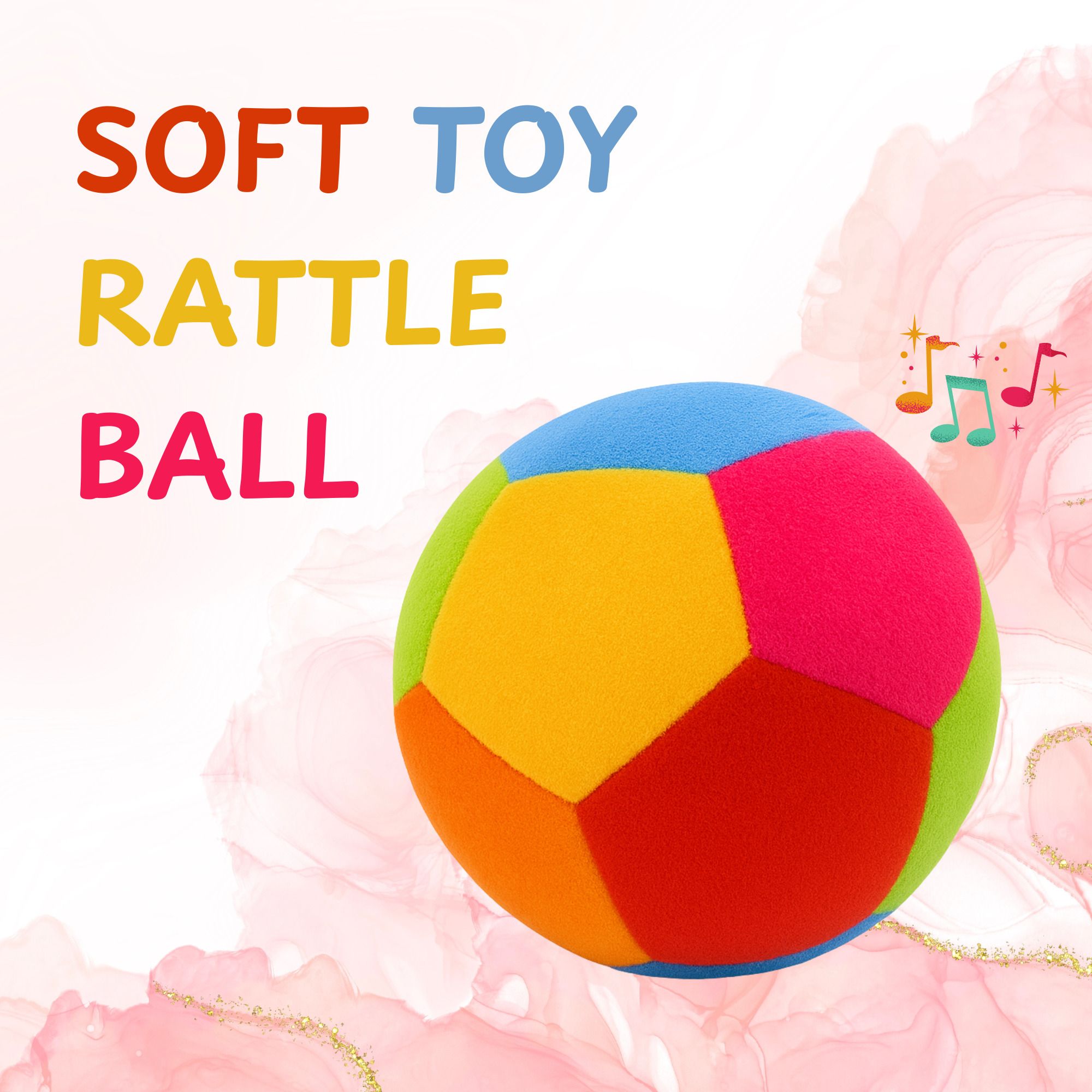Baby Soft Rattle Ball – 11cm Plush Multicolor Sensory Toy, Non-Toxic Play Ball - 11 mm