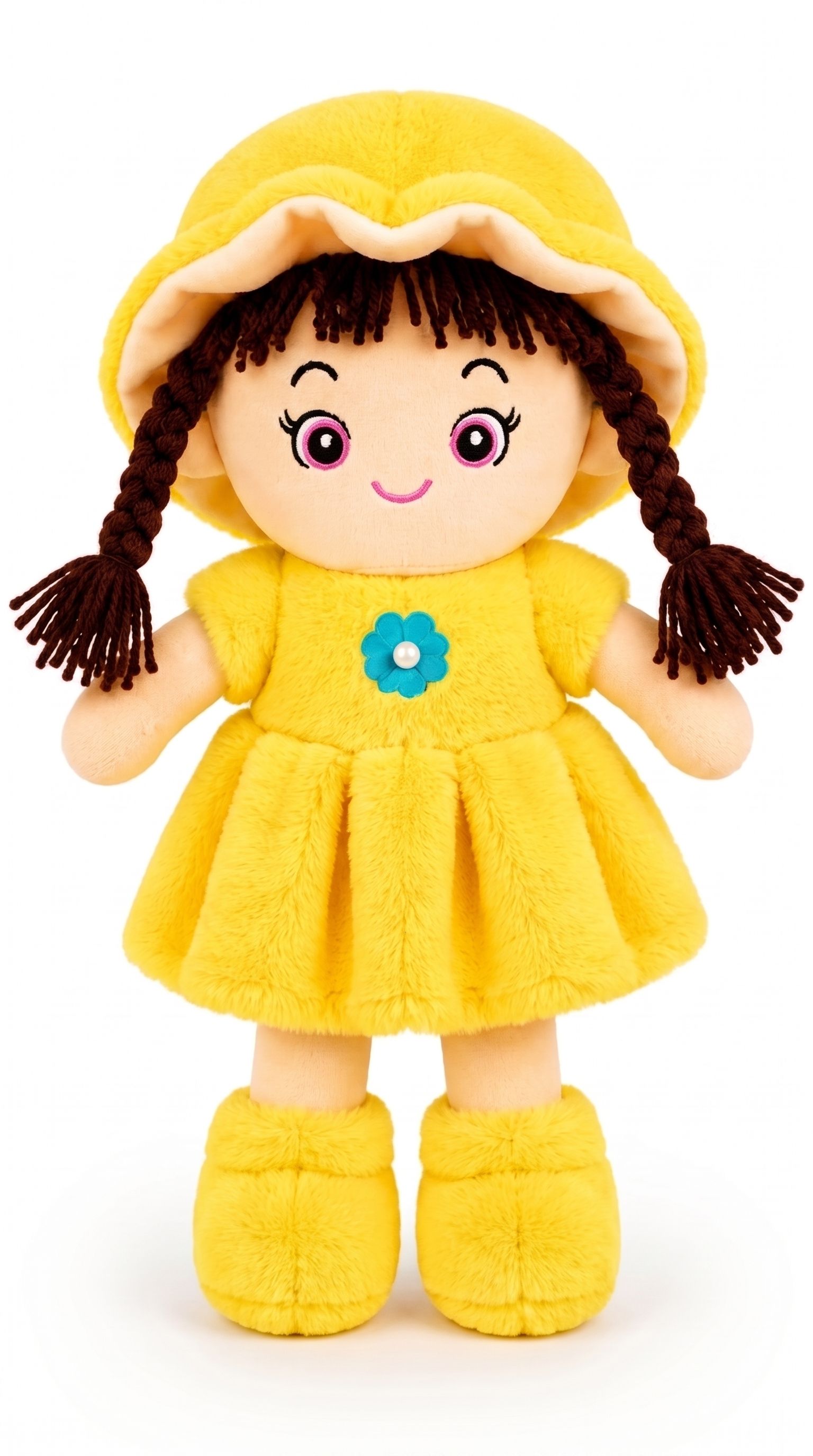 Happy Yellow Plush Doll Soft Toy for Girls Cute Cuddle Doll with Hat - 25 mm-image-25