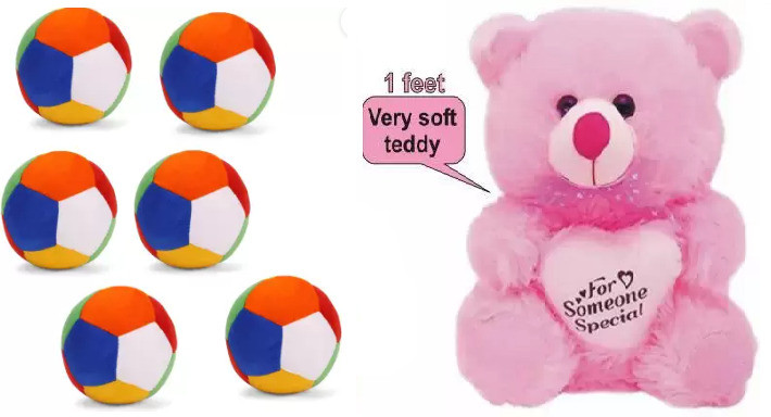 nihan enterprises Best Quality Soft Pink Teddy and Soft Balls(6) for Someone special.- 25 cm image 1