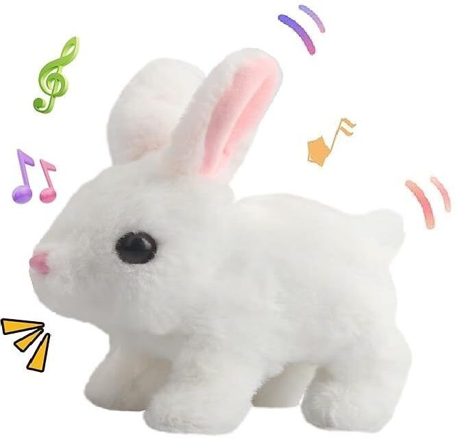 Hopping Walking Bunny Toy with Sounds Jumping Rabbit Wiggling Ears Nose Mouth - 7 cm
