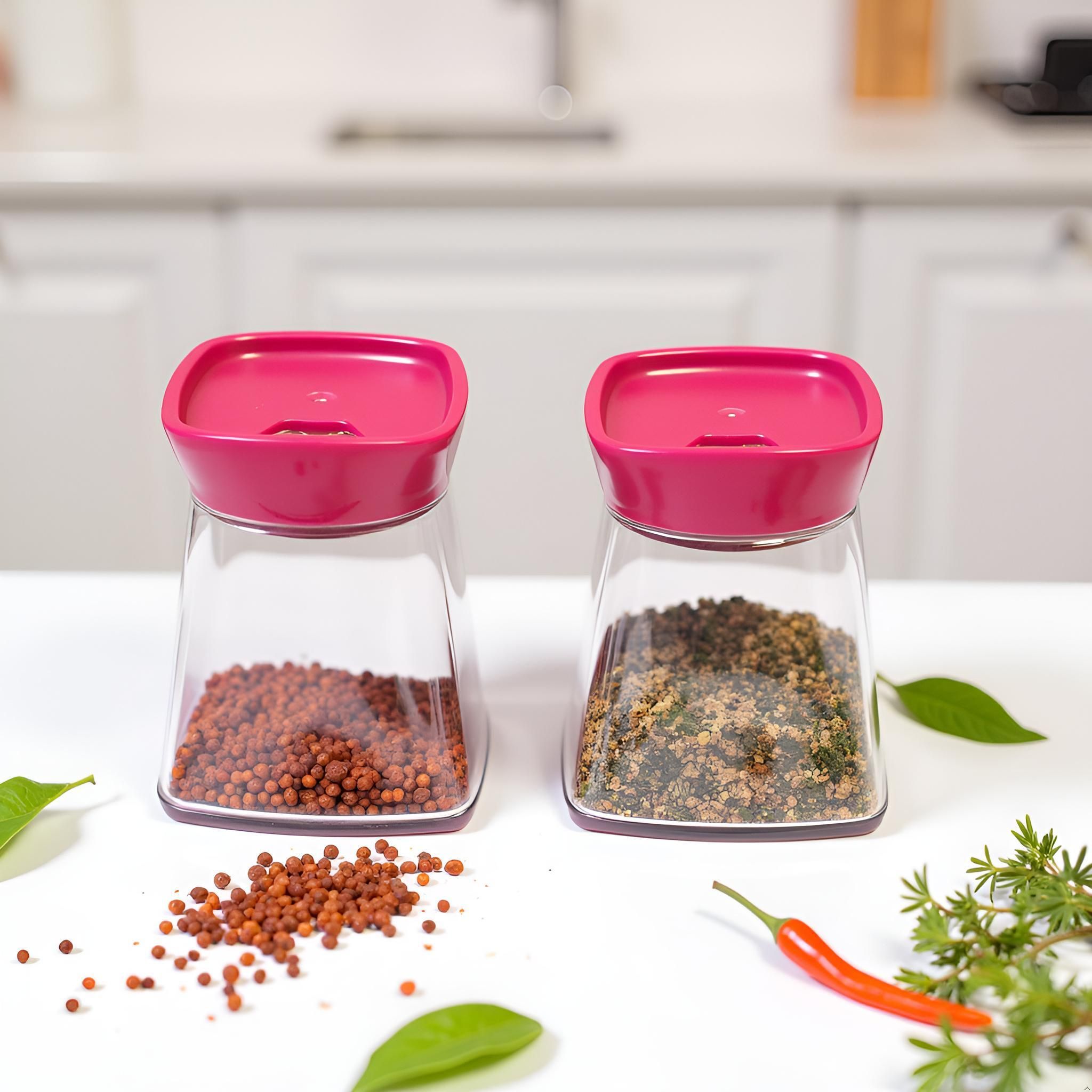 Transparent Dazzle Salt N Pepper Shaker Set, Salt & Pepper Shaker Set, Maroon Sugar Sprinkler 100 gm