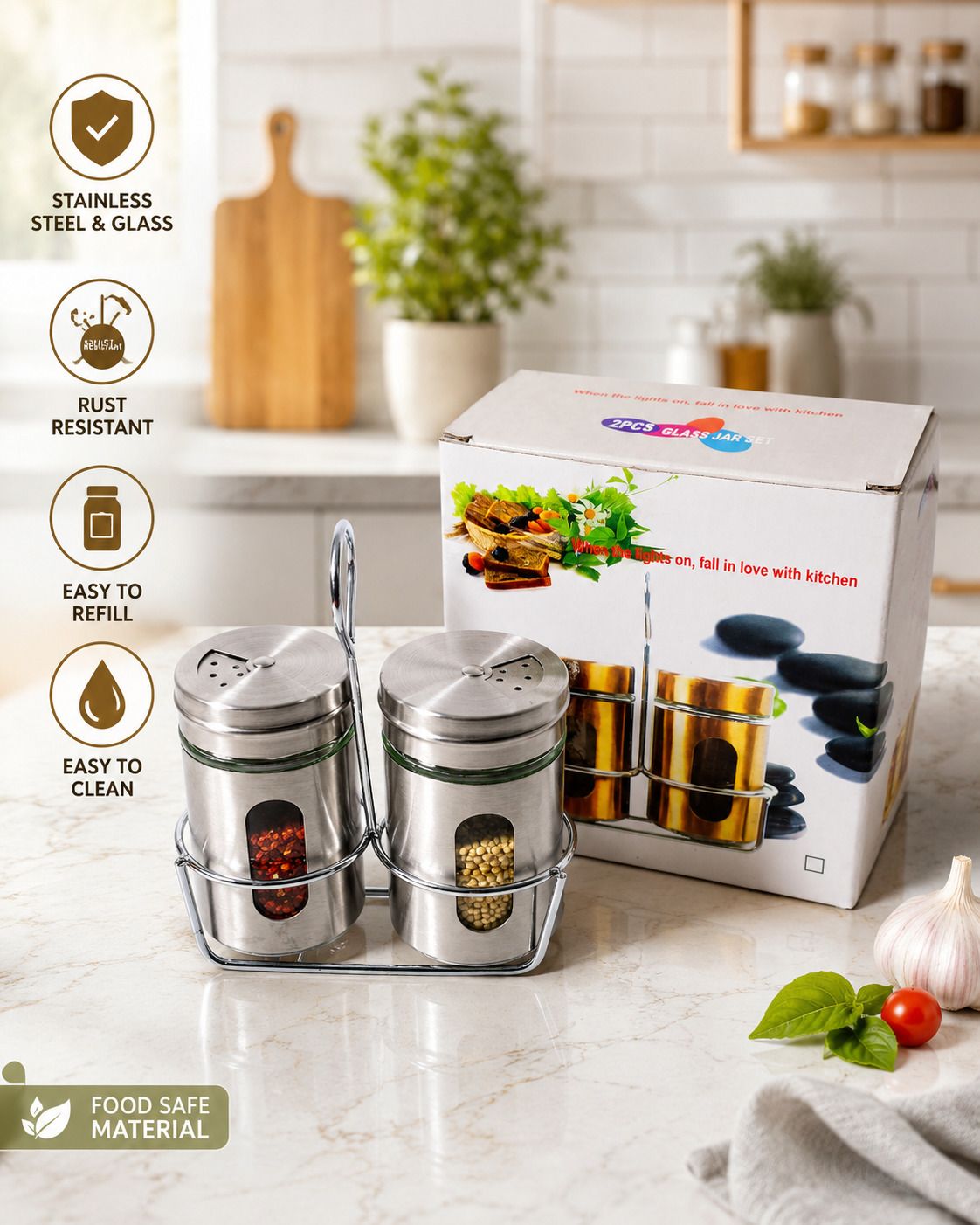 Salt & pepper sprinkler set with glass body & stainless steel lid(2 piece) Sugar Sprinkler Shaker 150 gm-image-13