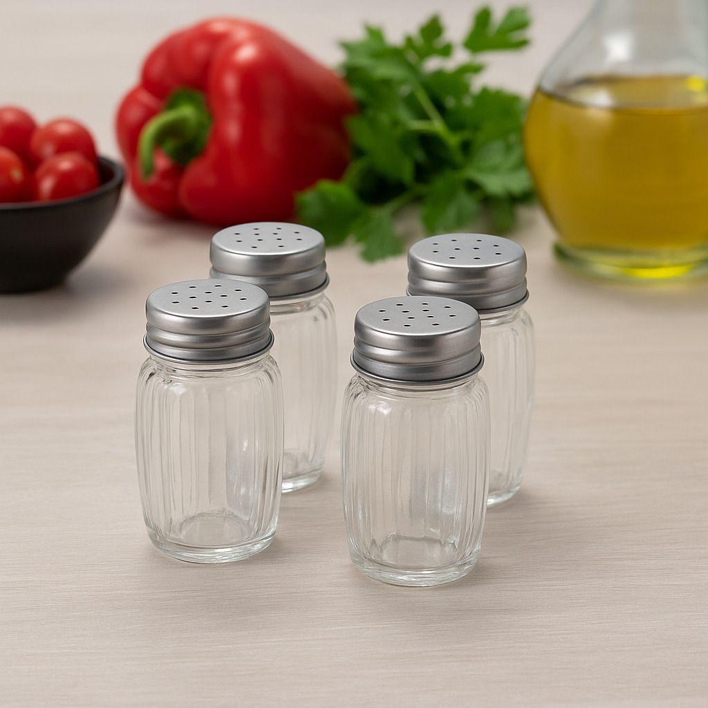 Pack of 4 Glass Salt & Pepper Shakers with Stainless Steel Lids Sugar Sprinkler 30 gm