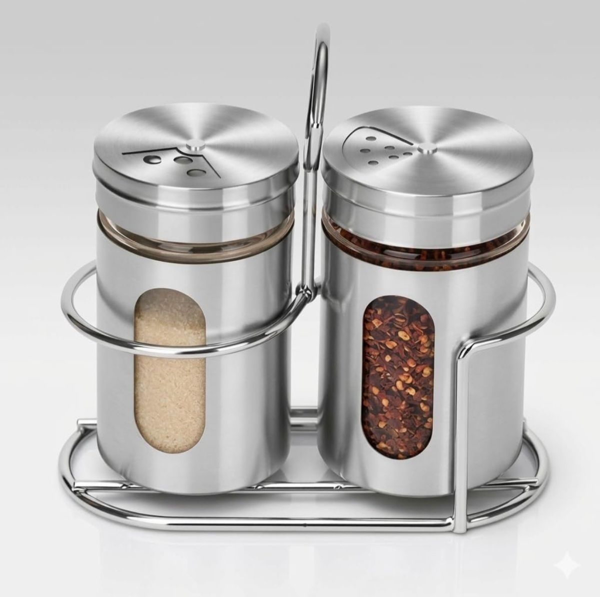 Stainless Steel & Glass Shaker Spice Jars with Stand | Dining Table Masala Box Sugar Sprinkler Shaker 100 gm-image-37