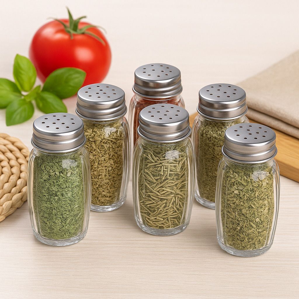 Pack of 6 Glass Salt & Pepper Shakers with Stainless Steel Lids Sugar Sprinkler 30 gm