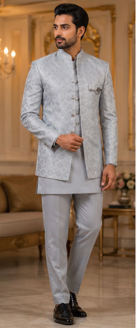 chanderivastra Men Bandhgala Indo western suit Textured Suit-picture-34