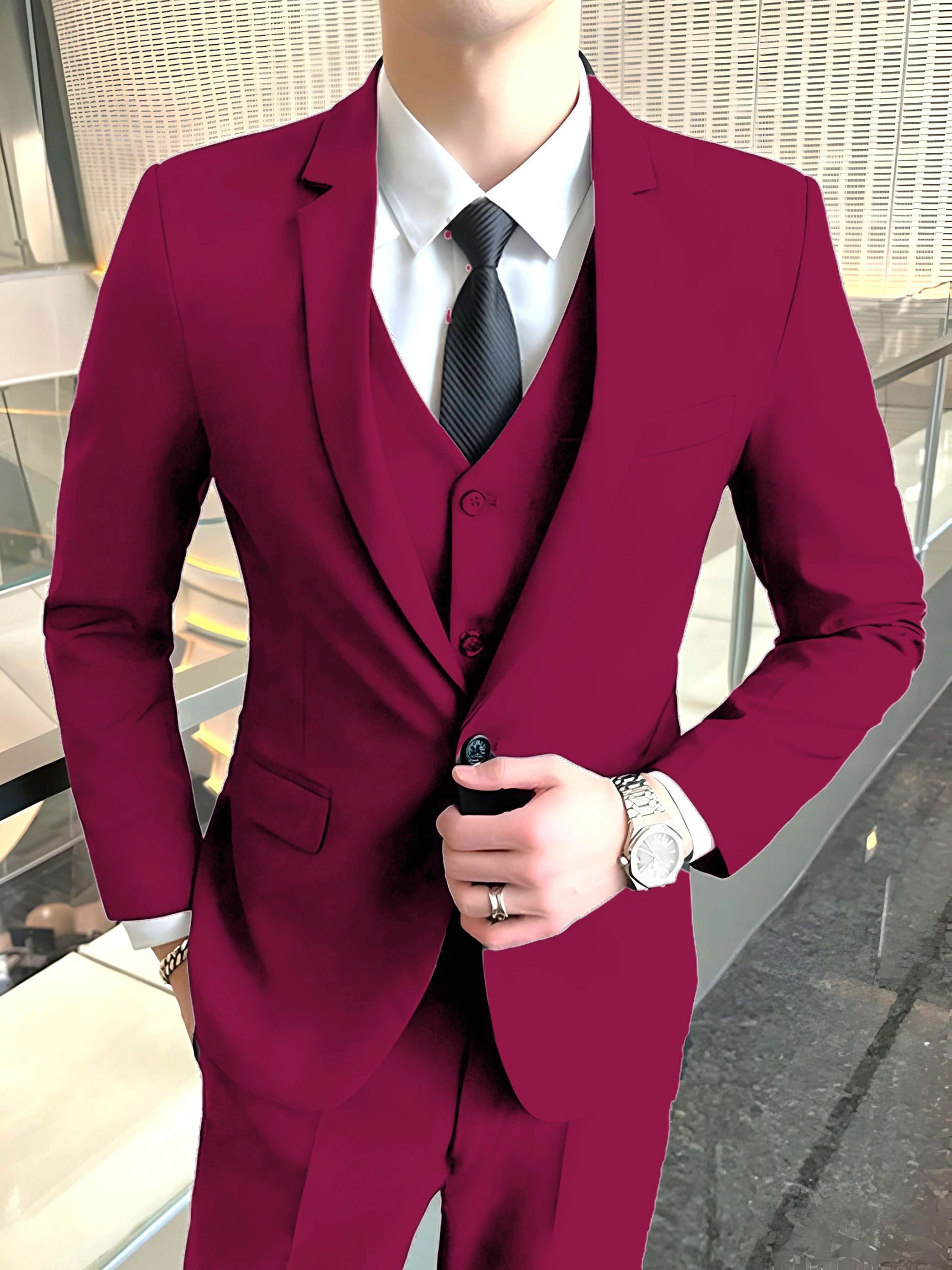 Men 3 Piece Suit Solid Suit
