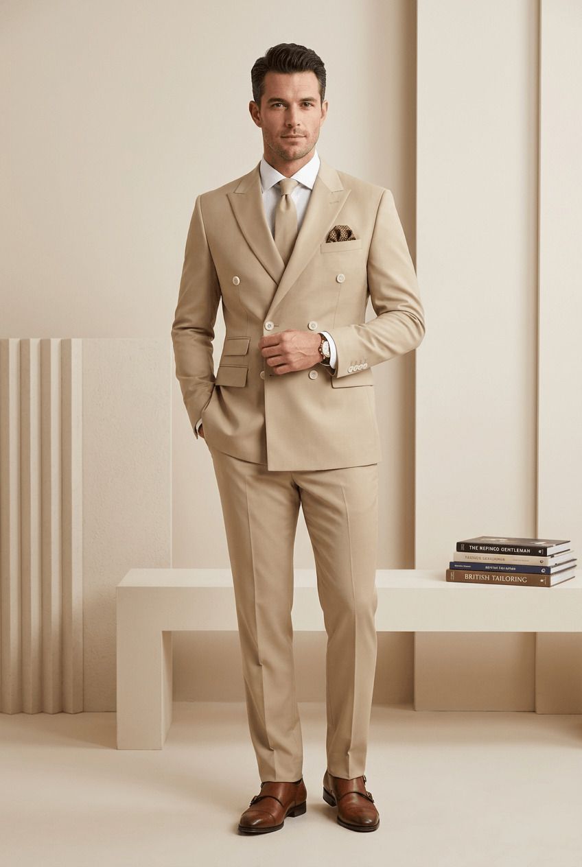 asthetic Men Double Breasted Solid Suit-picture-45