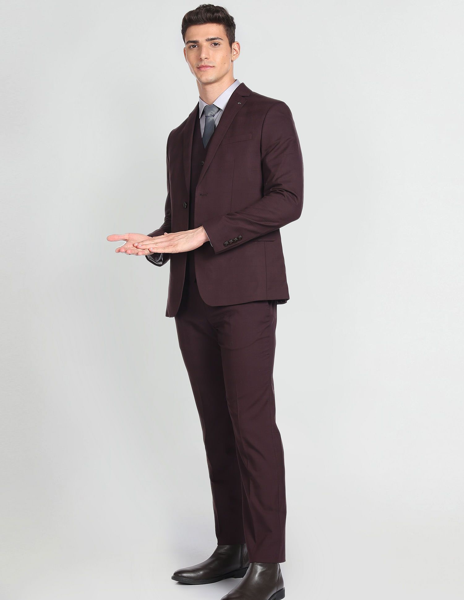 arrow Men Three Piece Checkered Suit-picture-34