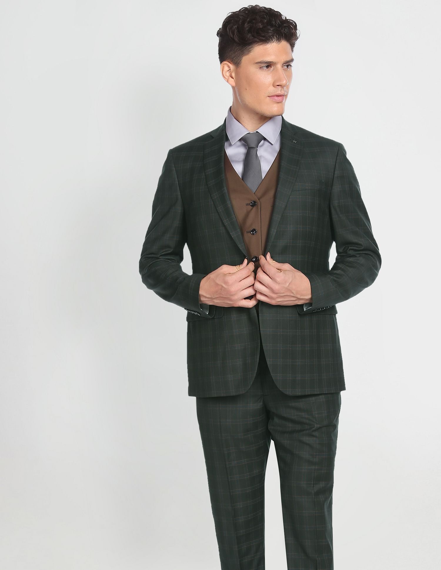 arrow Men Three Piece Checkered Suit-picture-36