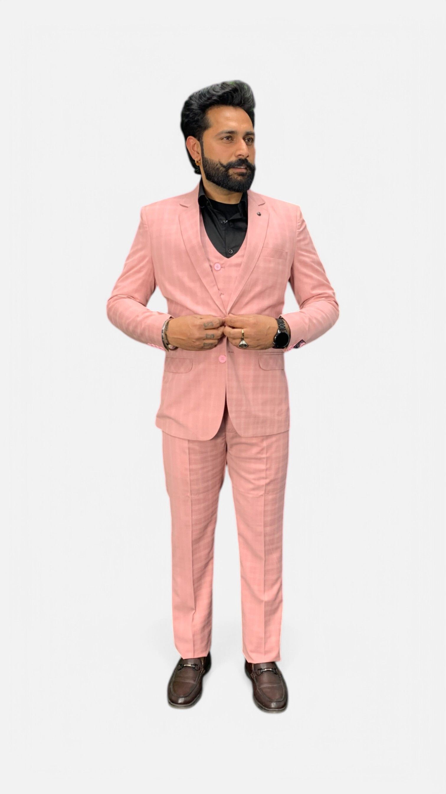 Men Coat Pant Set Striped Suit-image-8