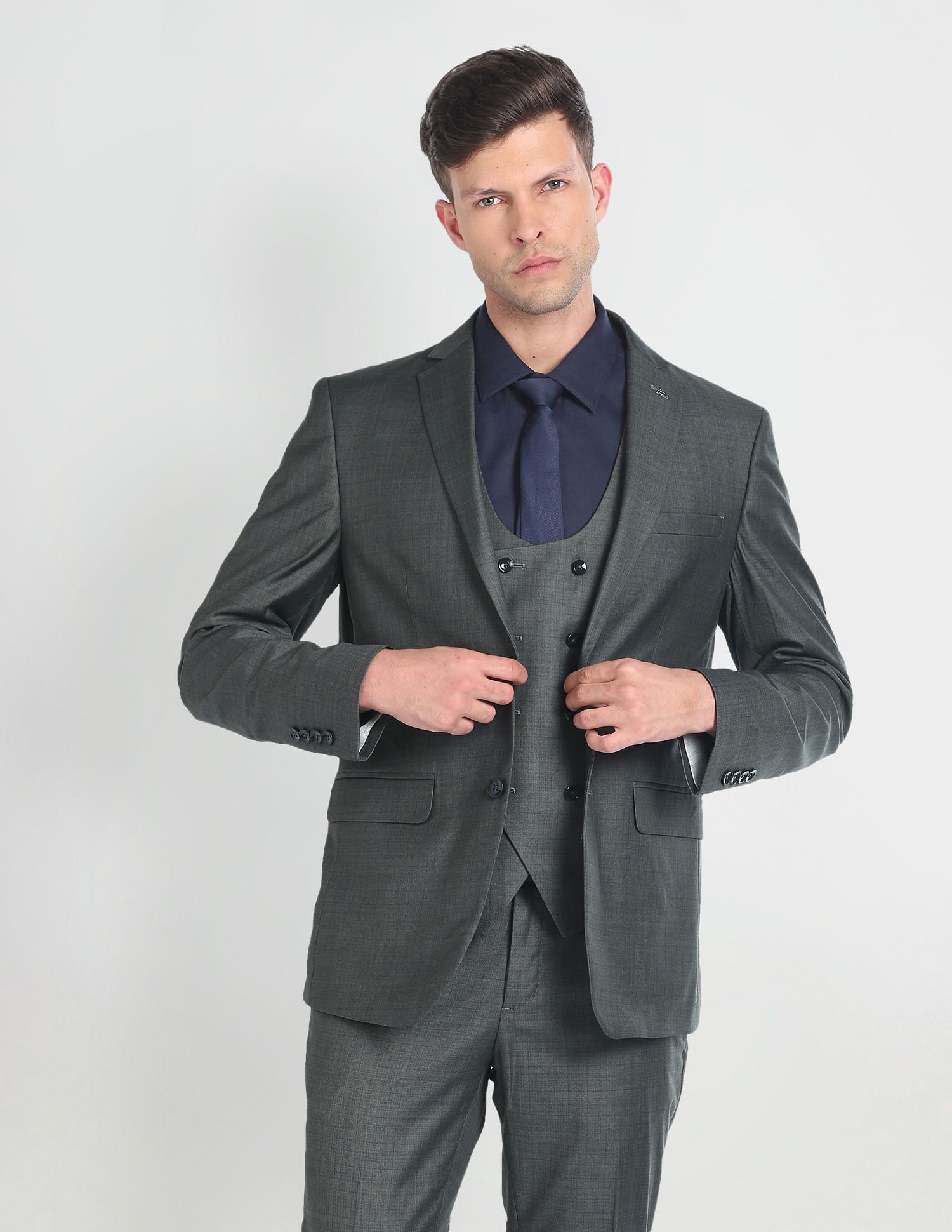 arrow Men Twill Tailored Fit Three Piece Suit Checkered Suit-picture-20