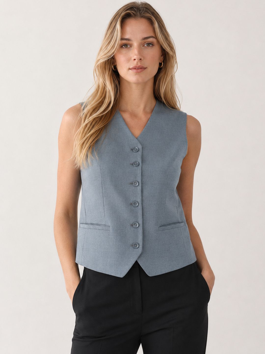 hancock Women Waistcoat and Flared Trouser Suit Set Solid Suit-picture-33