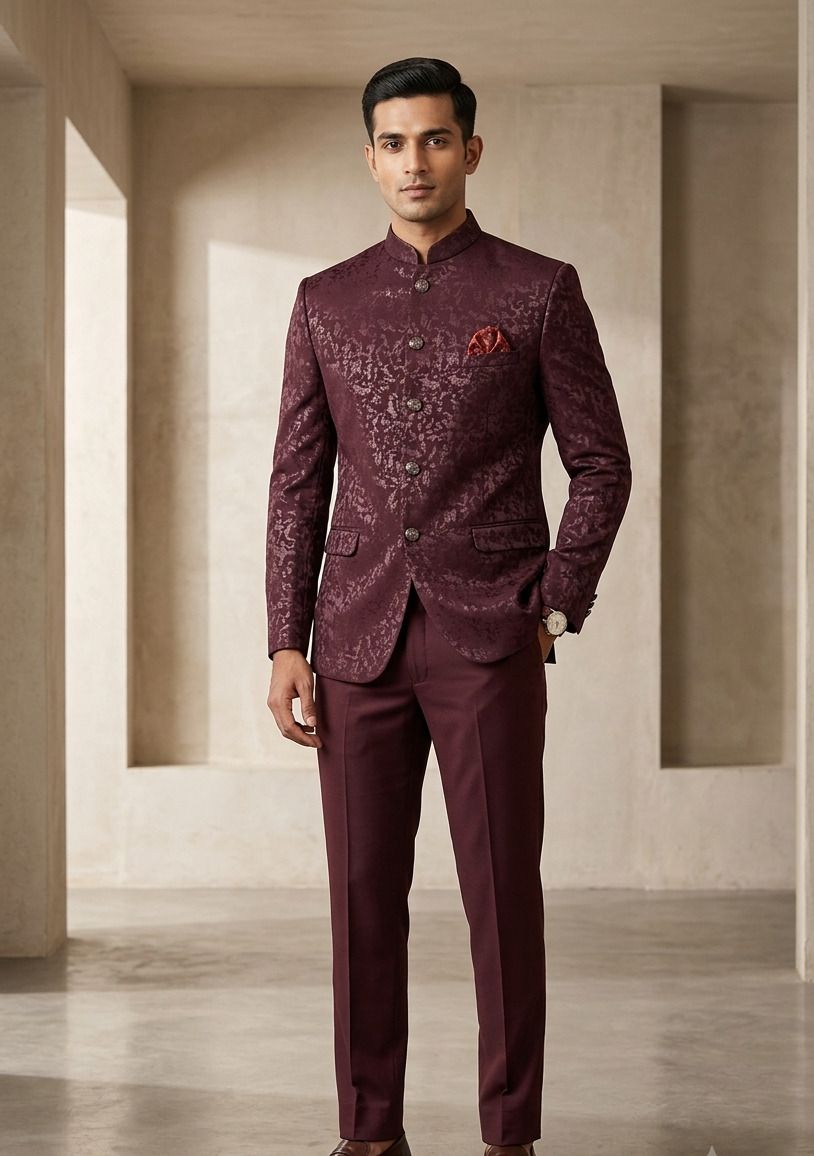 asthetic Men Mandarin Geometric Print Suit-picture-35