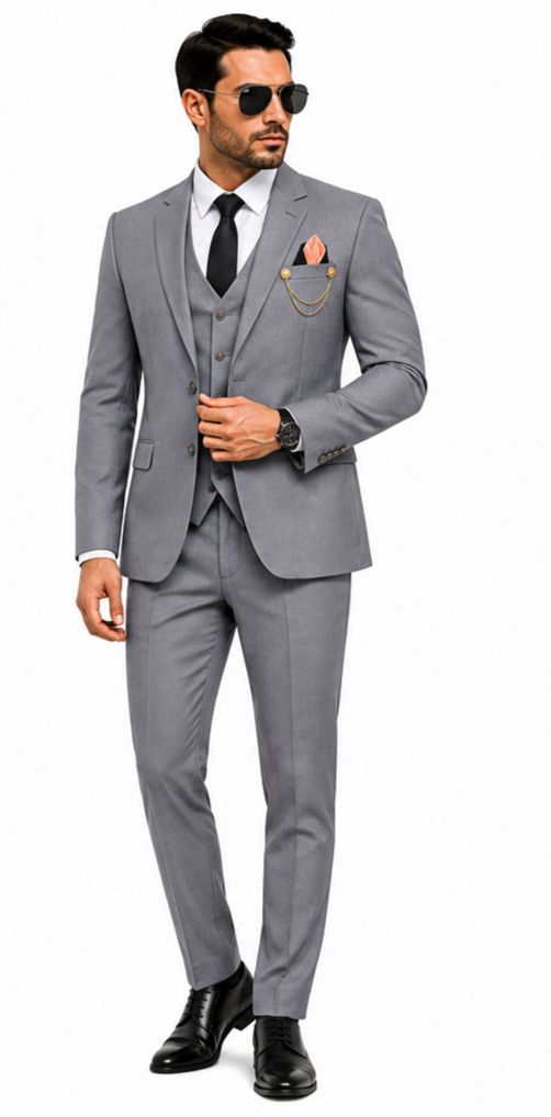 clothify Men 3-Piece Coat Pant Set | Wedding Party Wear Suit | Three Piece Coat Pant Self Design Suit-picture-24