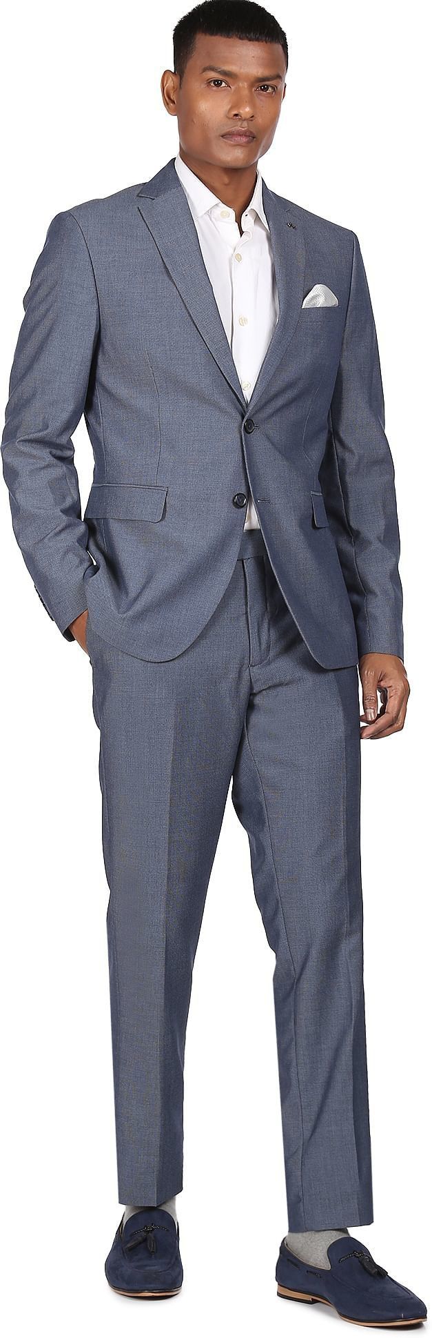 Men Single-breasted Self Design Suit
