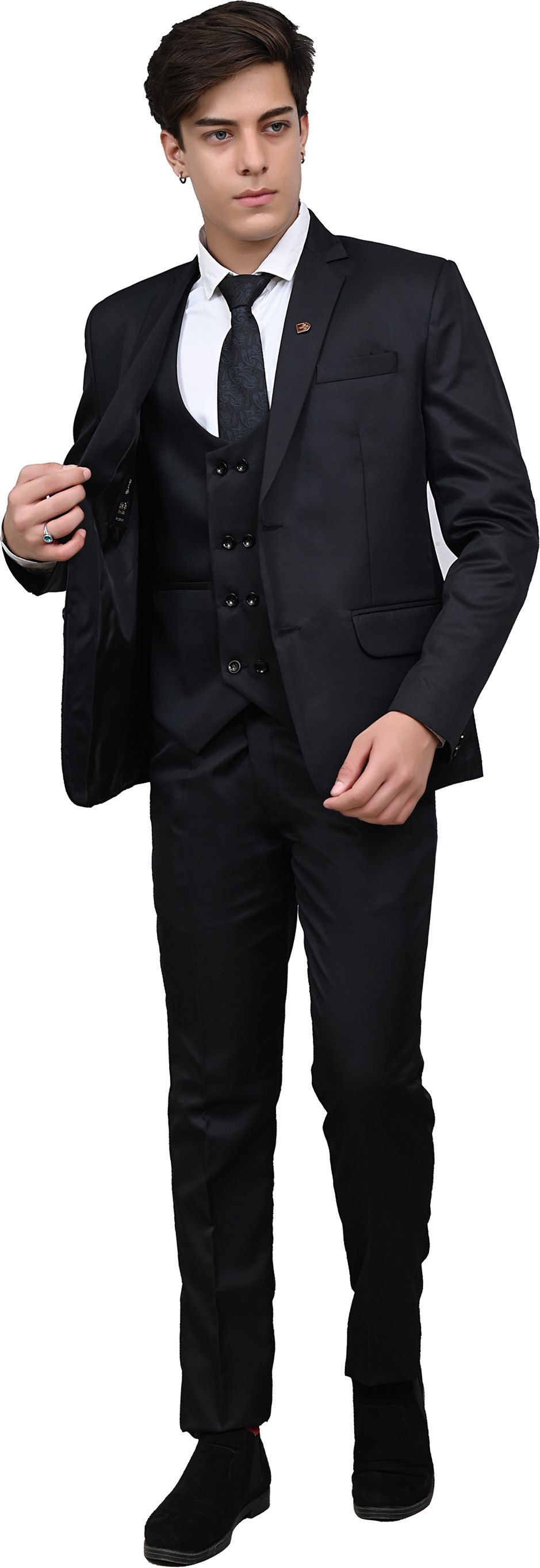 Men Single Breasted Solid Suit-image-5