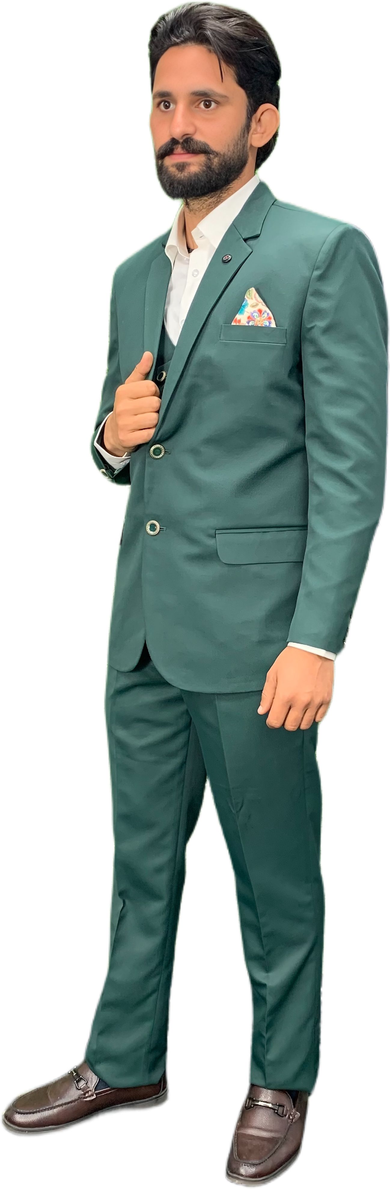 Men Single Breasted Solid Suit-image-4