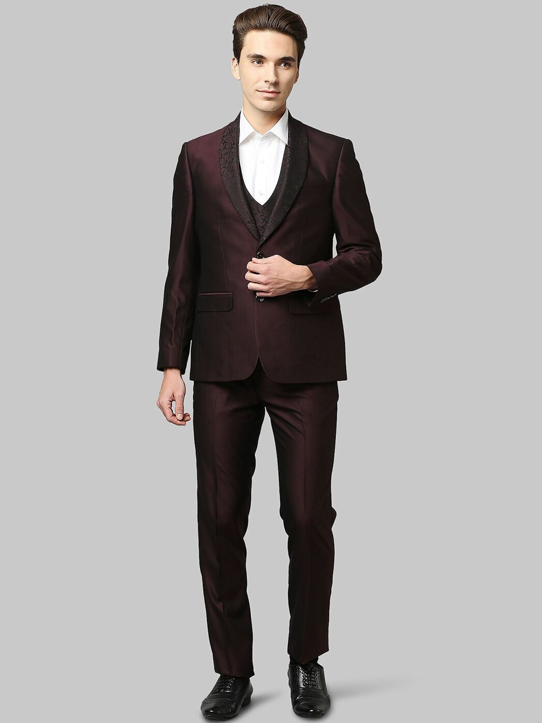 raymond Men 3PC SB 2BTN C&S SHAWL COLLAR-CONT FT Solid Suit-picture-19