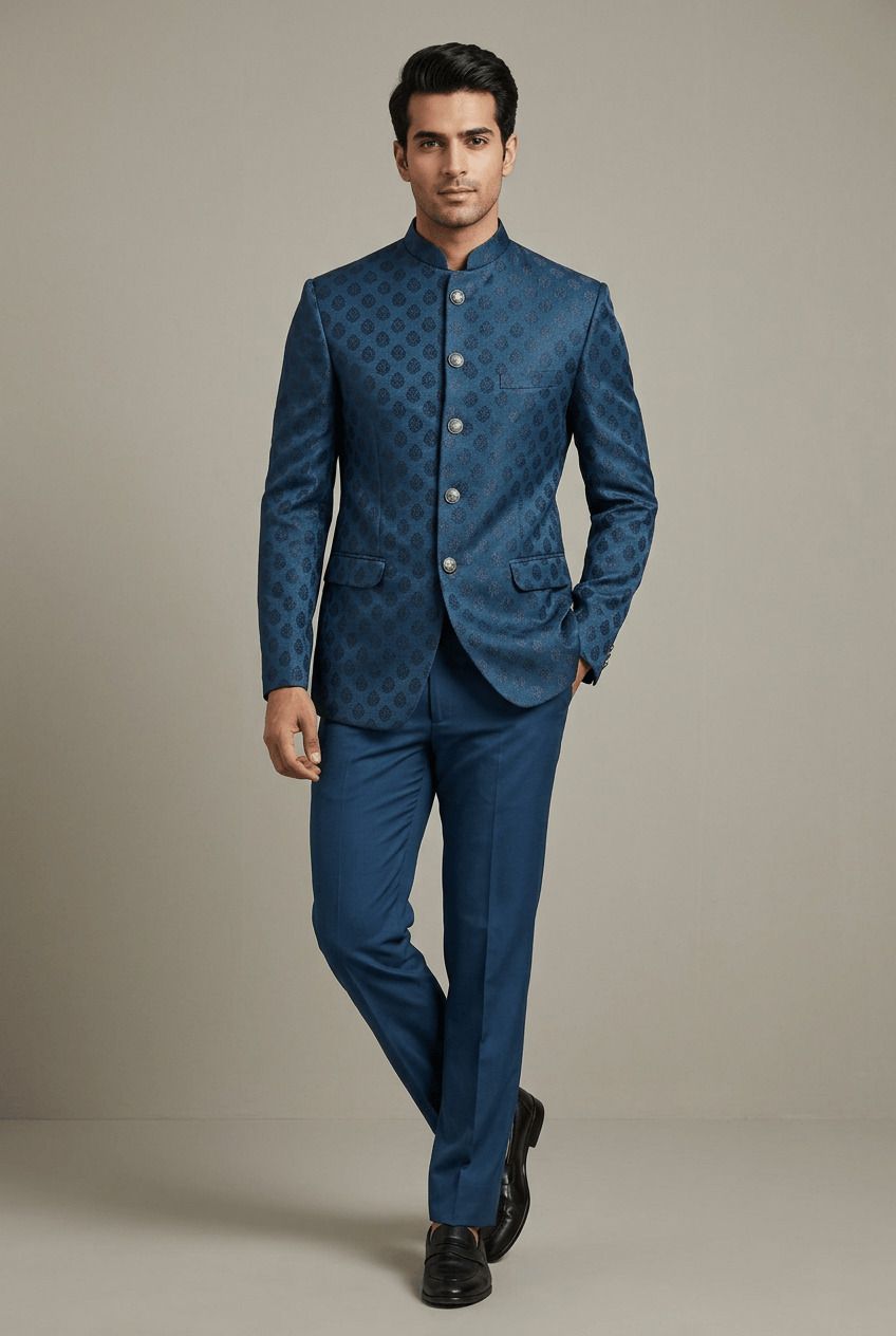 asthetic Men Mandarin Self Design Suit-picture-14