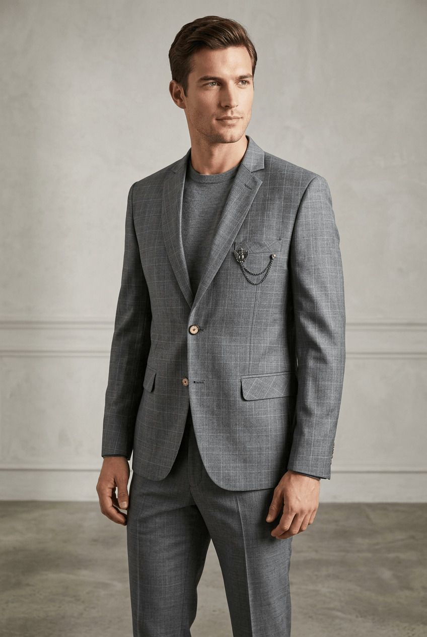 asthetic Men Single Breasted Self Design Suit-picture-17