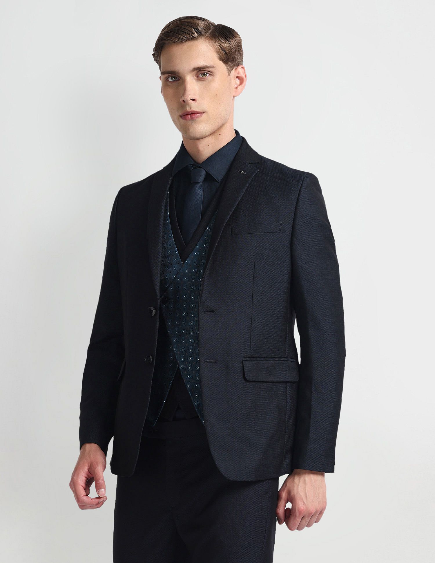 Men Three Piece Solid Suit