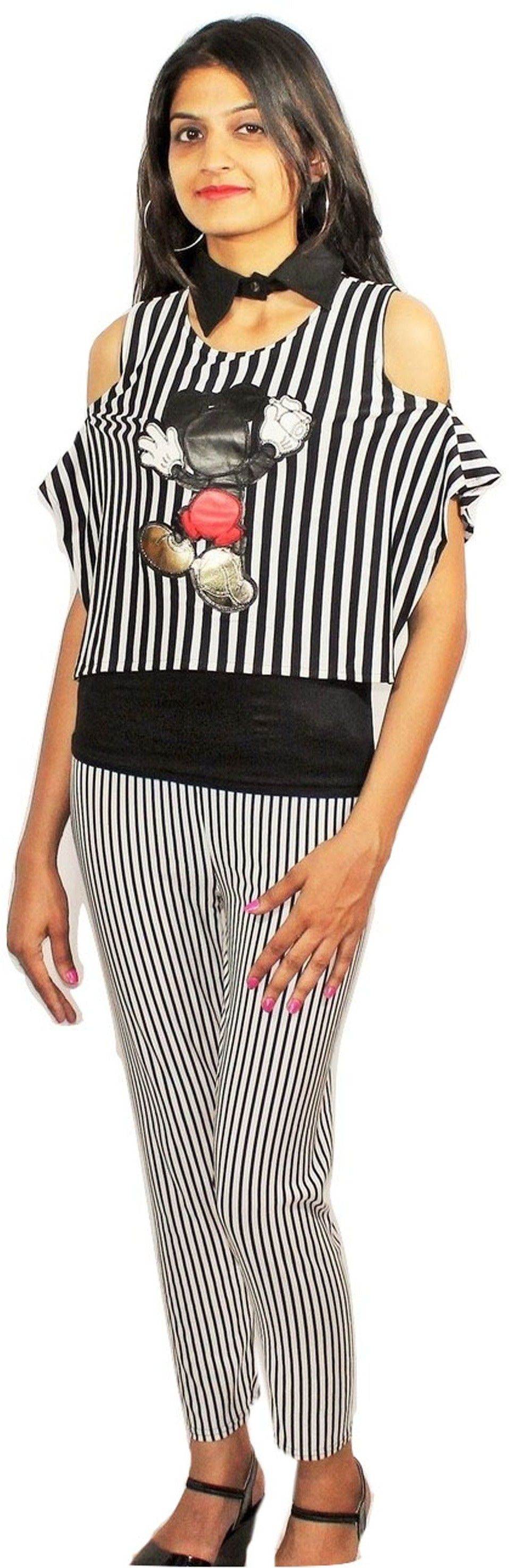 Women De Calma Beautiful Top and Pant Set Striped Suit