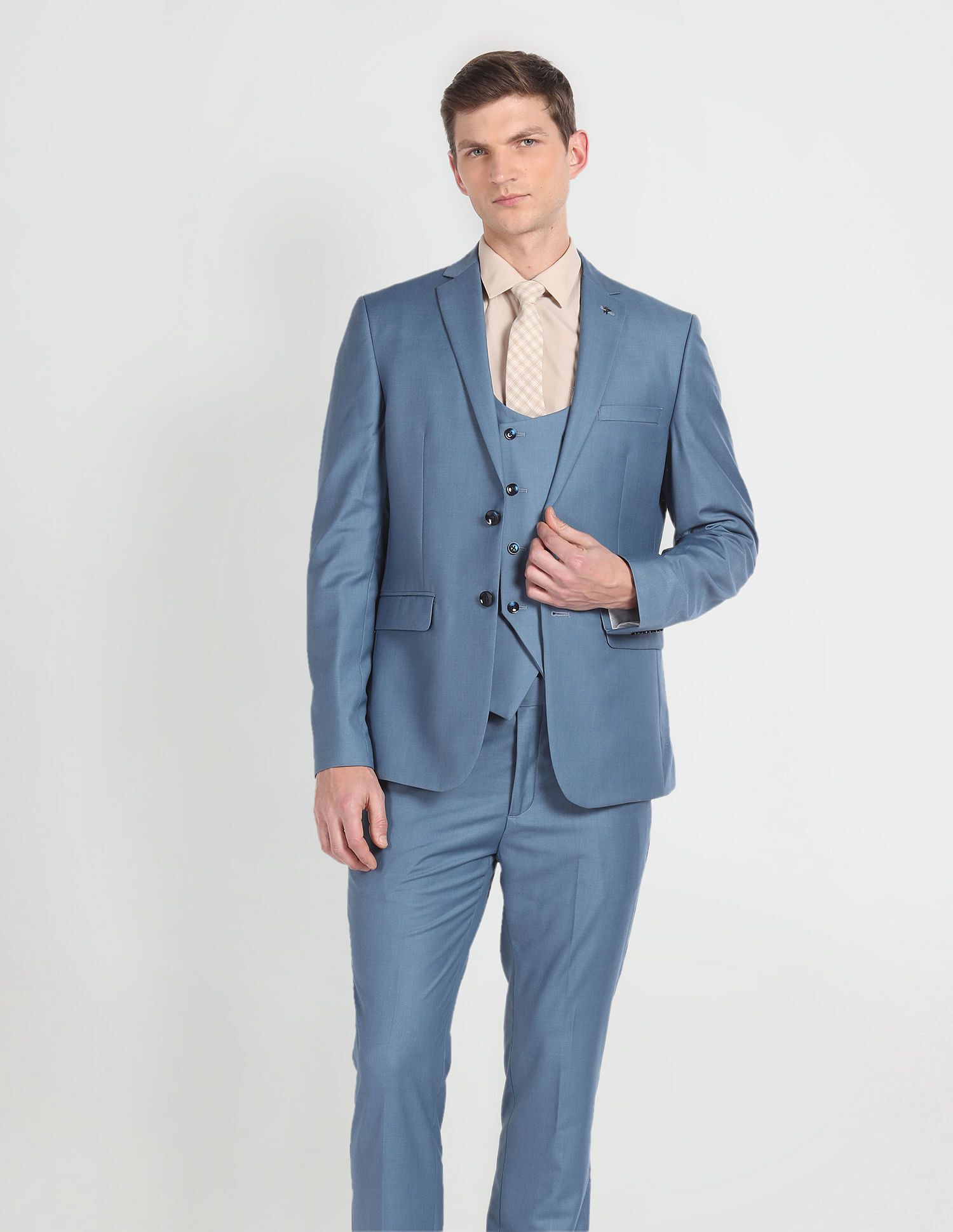 arrow Men Solid Tailored Fit Three Piece Suit Solid Suit-picture-11