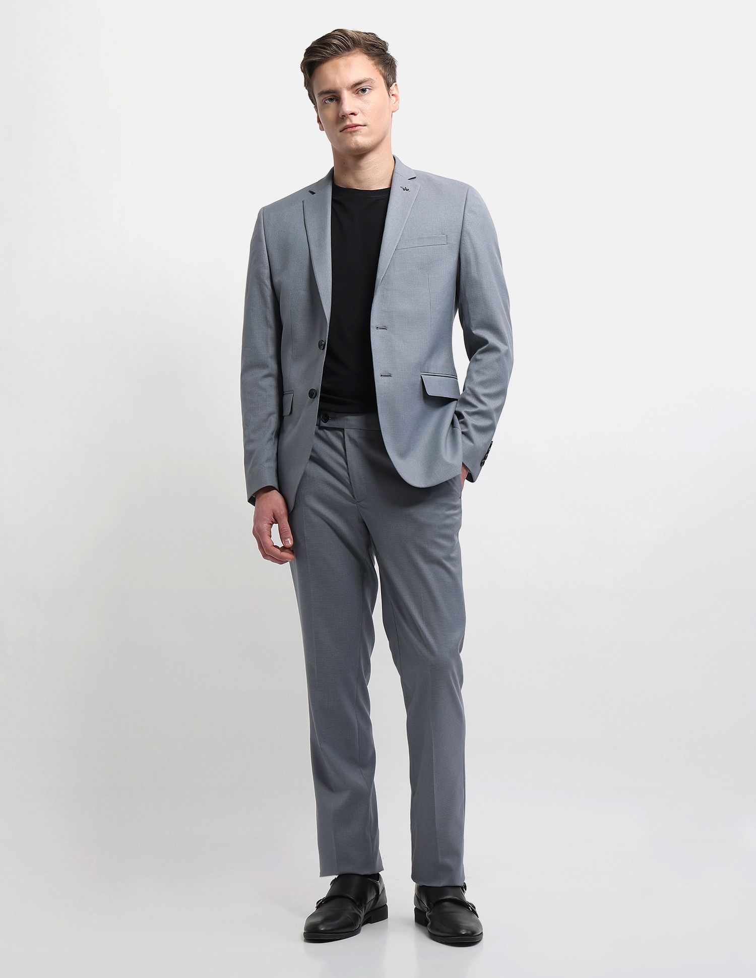 Men Two Piece Self Design Suit-image-37