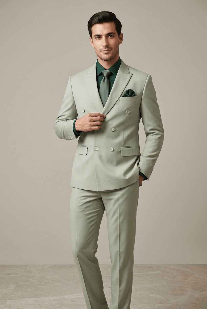 asthetic Men Double Breasted Solid Suit-picture-15