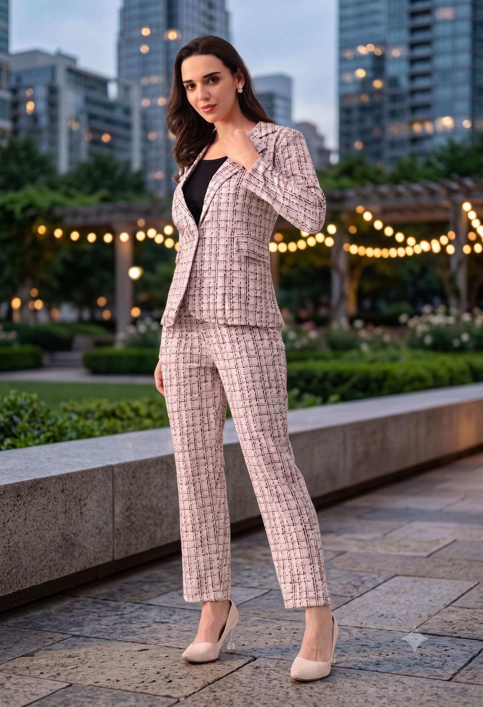 Women Blazer and Trouser Set Printed Suit-image-46