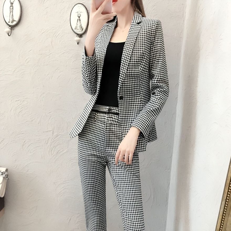 euphoria wardrobe Women Suit, Blazer Pant and Inner 3 Piece Set for Office Casual Single Breasted Checkered Suit-picture-27