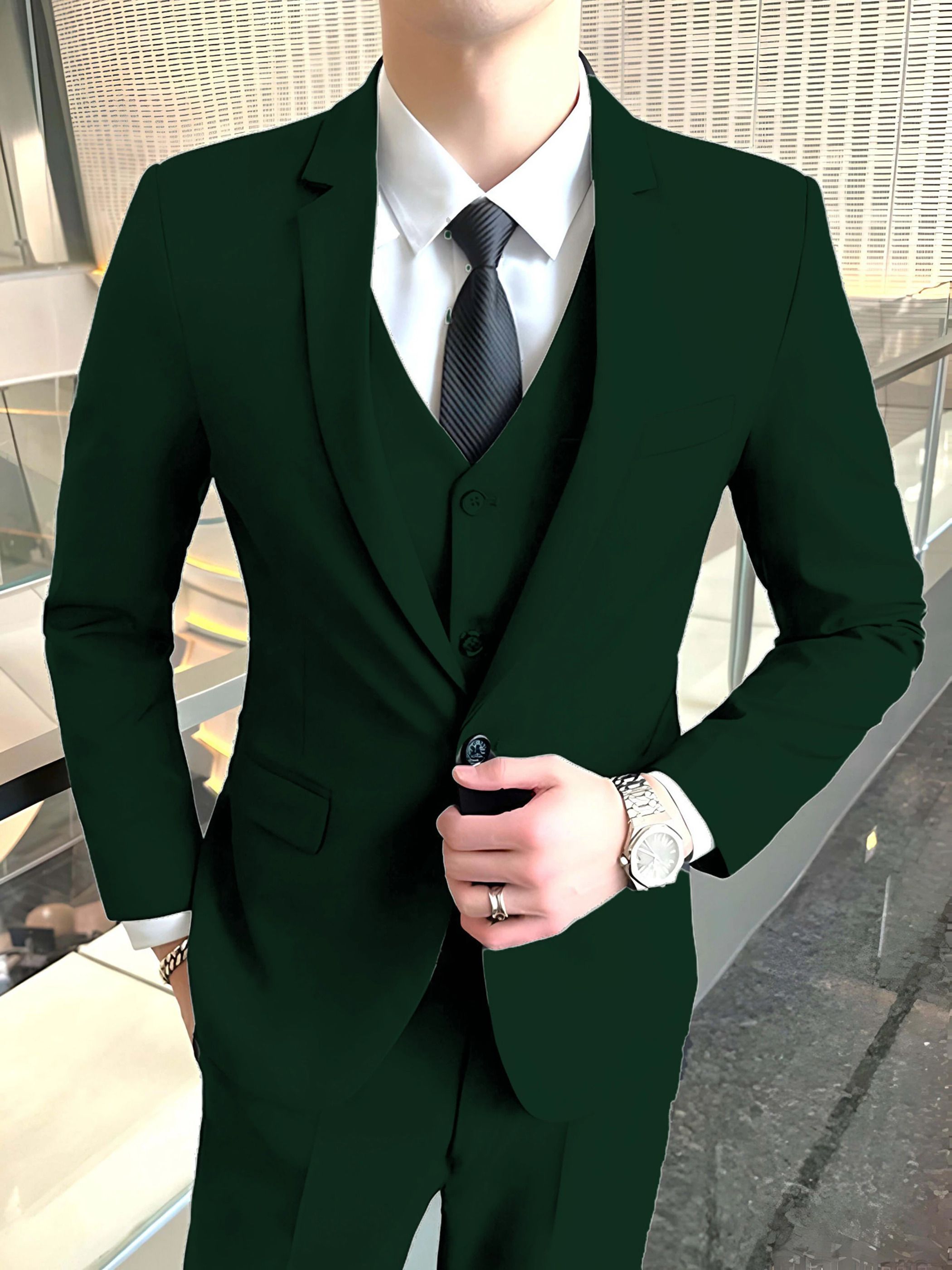 plus91 Men 3 Piece Suit Solid Suit-picture-10