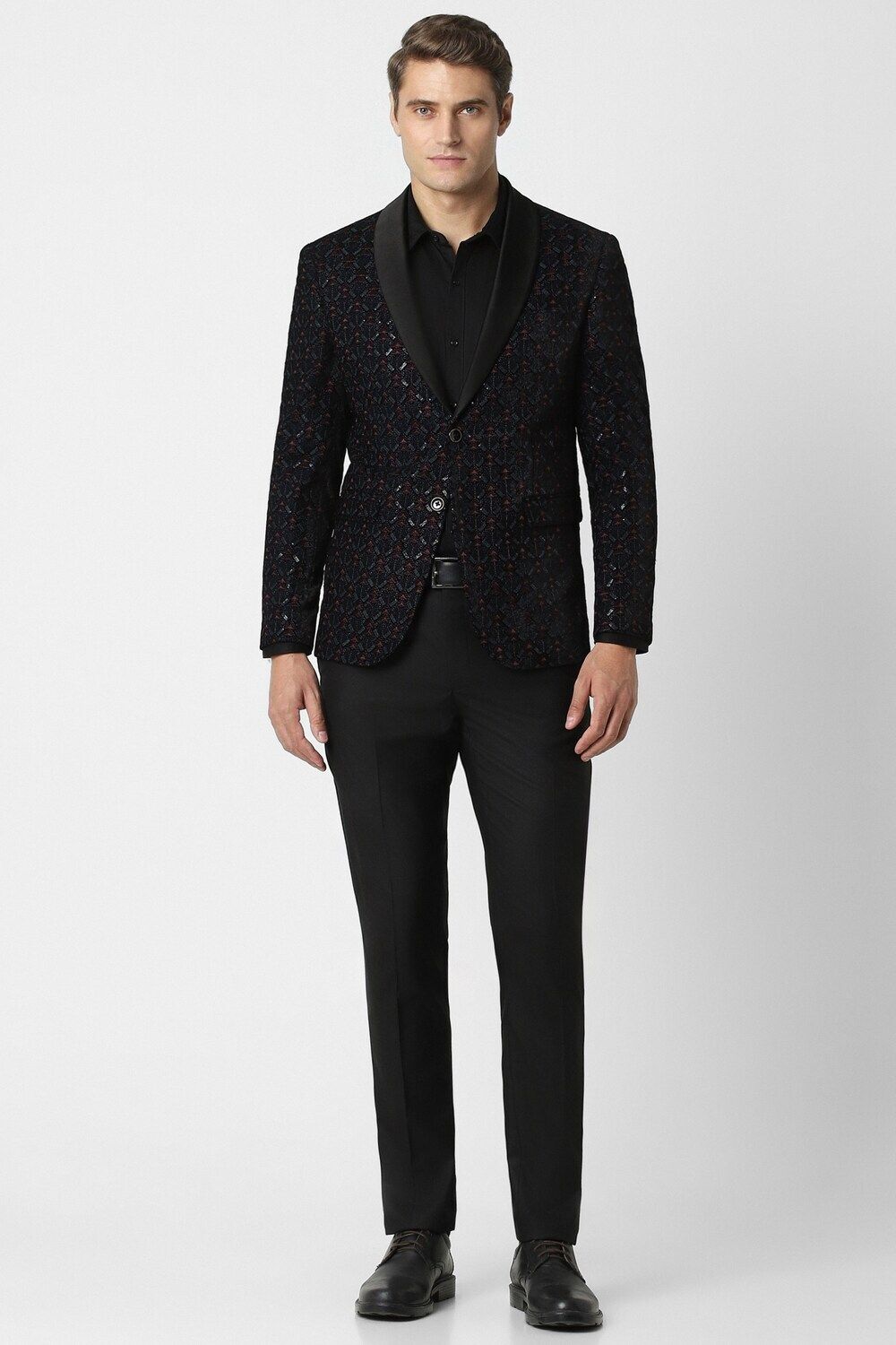 peter england Men Men Black Embroidered Slim Fit Formal Two Piece Suit Embroidered Suit-picture-16