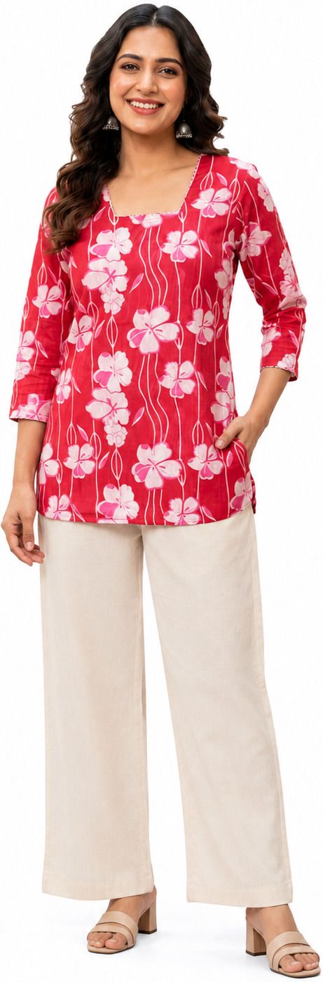vivek Women short Kurti Floral Print Suit-picture-38
