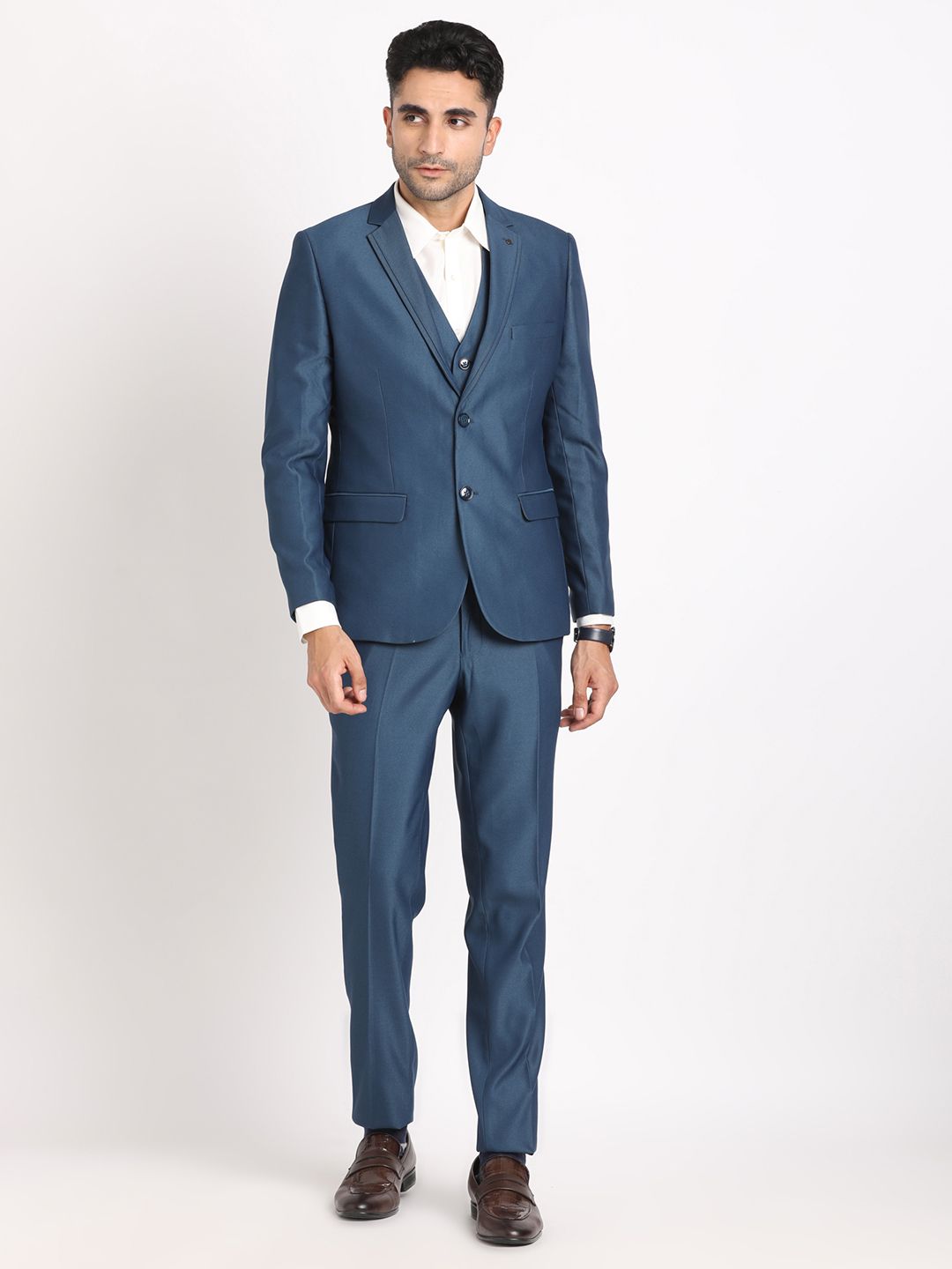 Men 3 Piece Self Design Suit